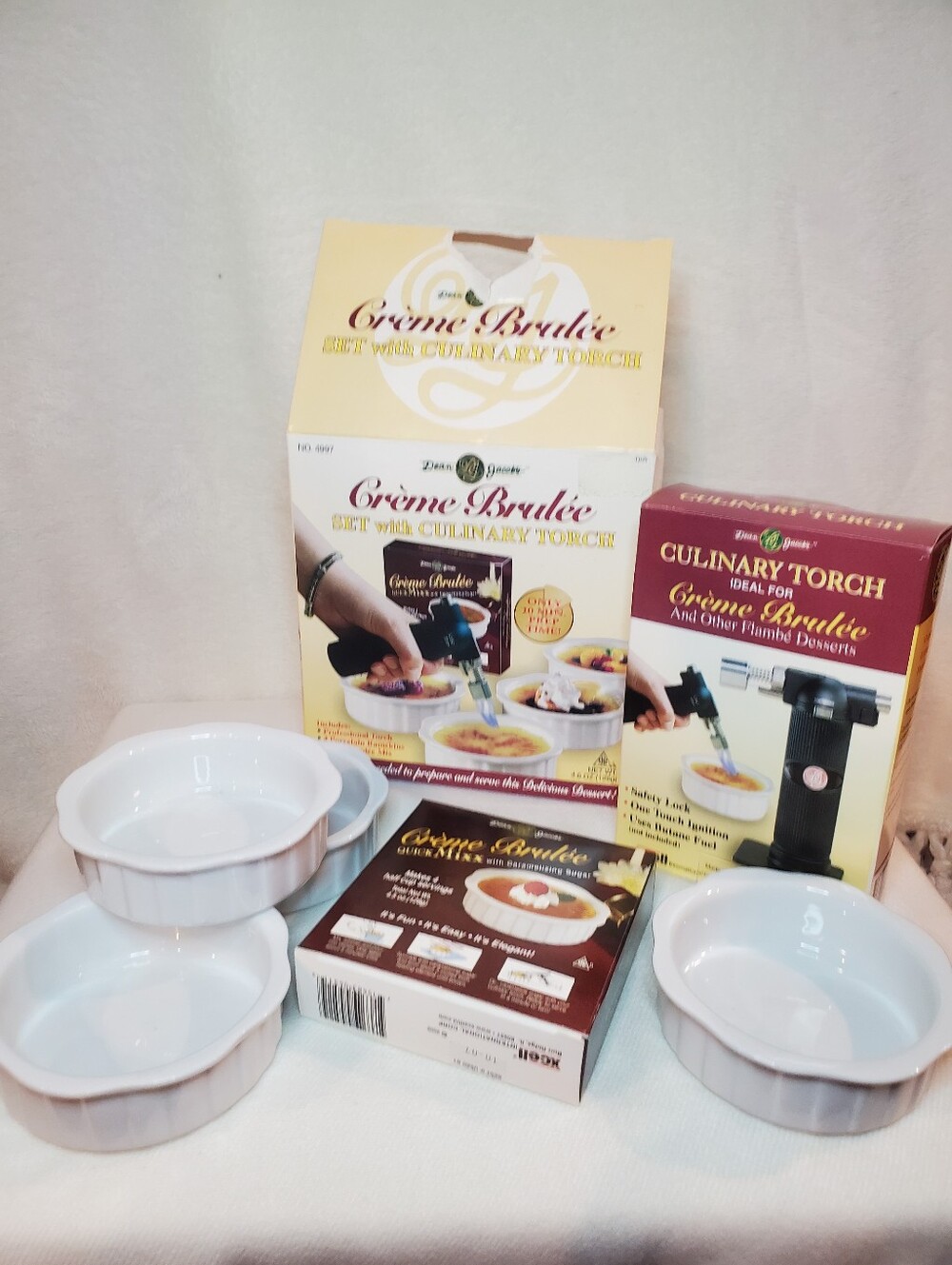 Dean Jacob's Creme Brule Set featuring a culinary torch Ramekins ,and desert mix